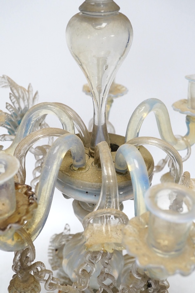 A 19th century Venetian glass candelabrum, 59cm. Condition - poor, several minor breaks